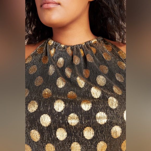 Anthropologie Sunday in Brooklyn Metallic Polka Dot Dress with Velvet Belt - Picture 4 of 10